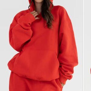 Comfrt Signature Weighted Heavy Relaxed Hoodie In Crimson Red Oversized Sweater
